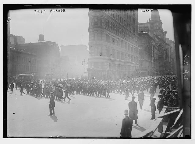 Taft Parade, flag-carrying marchers, New York