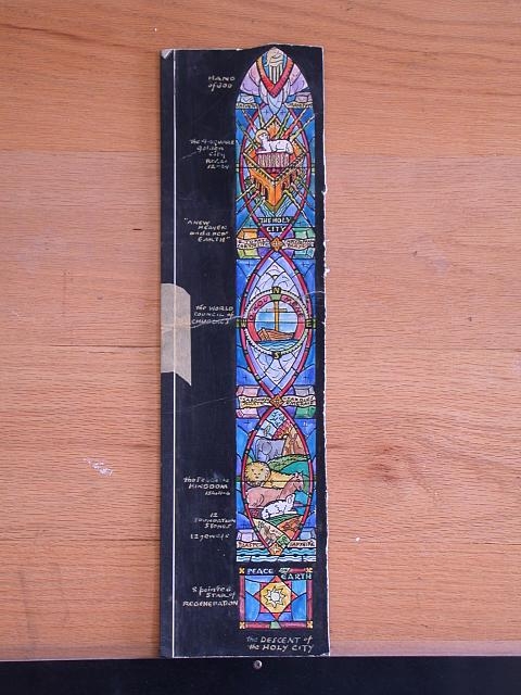 [Design drawing for stained glass lancet window "The...