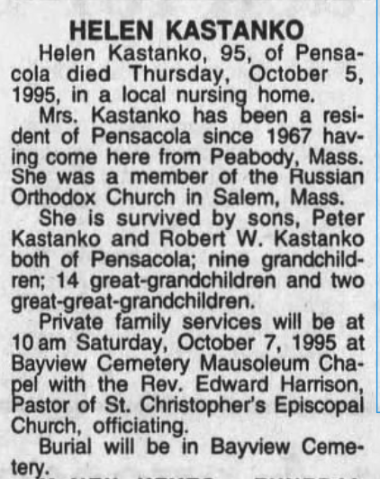 Helen Kastanko Obituary 