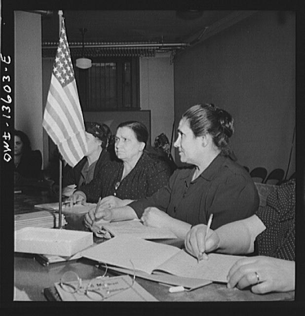 New York. New York. Class in citizenship and English for...