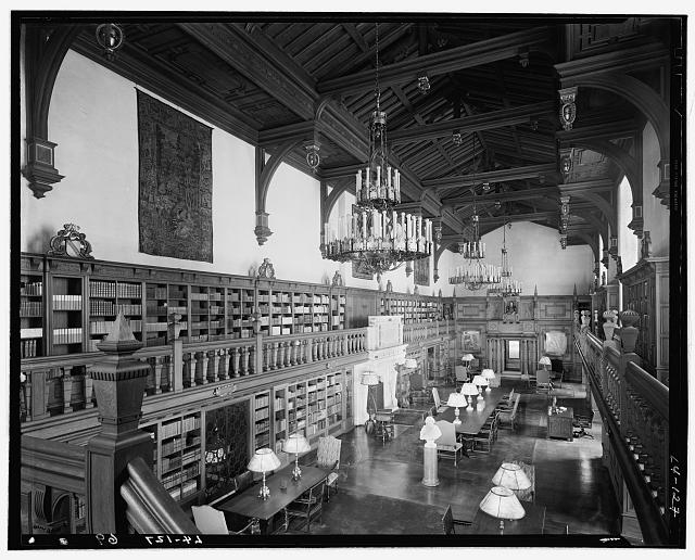 Folger Library interiors. Folger Library from balcony at...