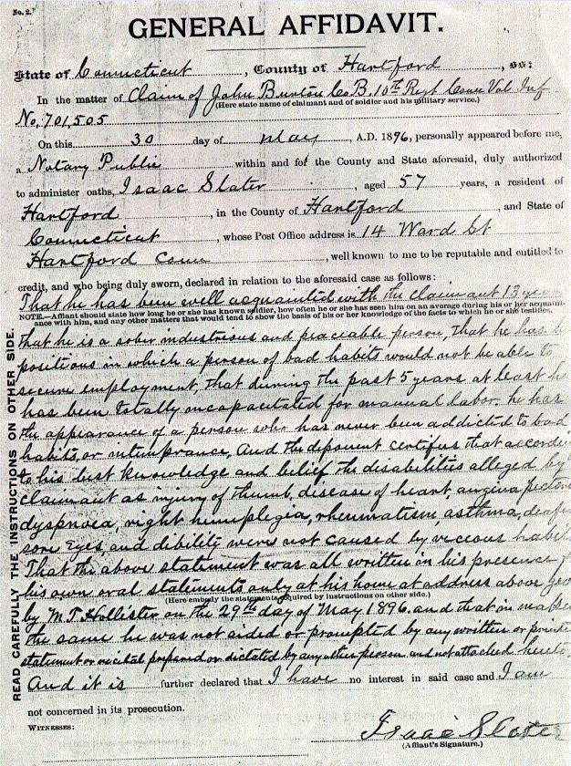 General affidavit for union pension app