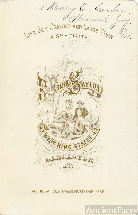 Back of Mary Garber cabinet card