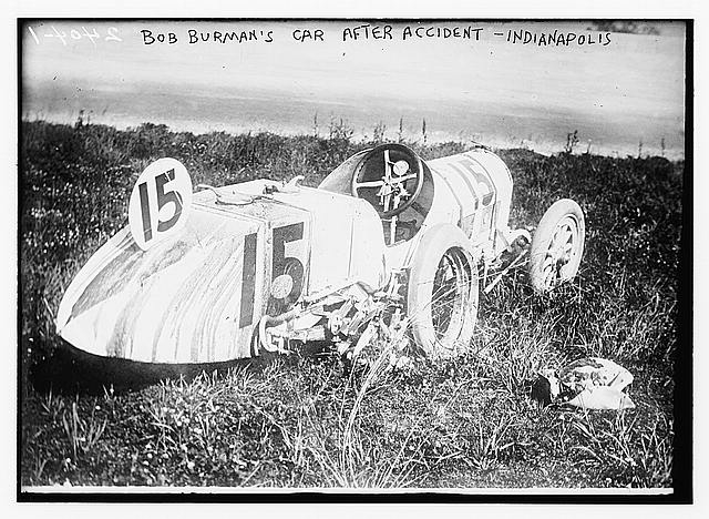 Bob Burman's car after accident - Indianapolis