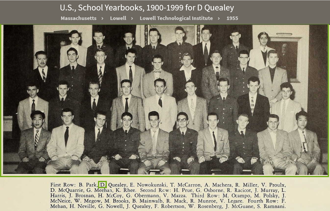 David J. Quealey Jr & John Francis Quealey --U.S., School Yearbooks, 1900-1999(1955) a
