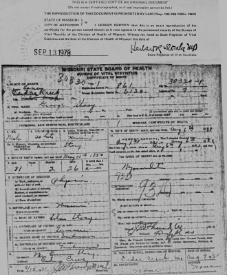 Dr. George Washington Stacey Death Certificate 