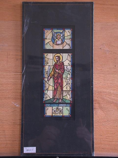 [Design drawing for stained glass showing St. Matthew...