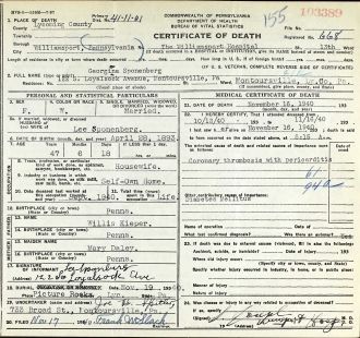 Georgiana Sponenberg death certificate