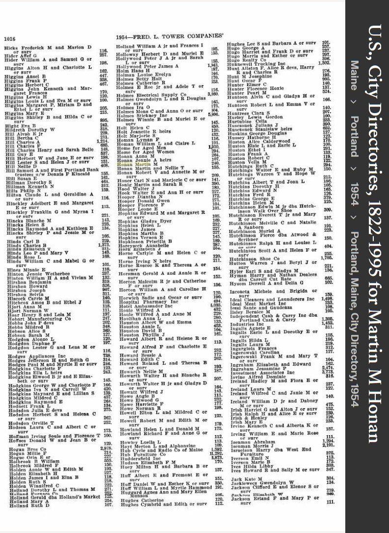 Martin Matthew Honan Sr--U.S., City Directories, 1822-1995(1954)