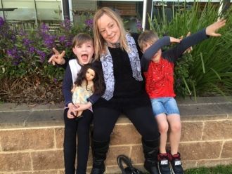Faye Savill with grand kids Kaitlin and aidain 