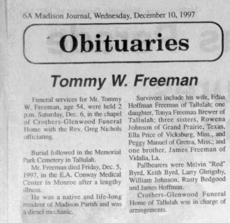 Tommy W Freeman Obituary