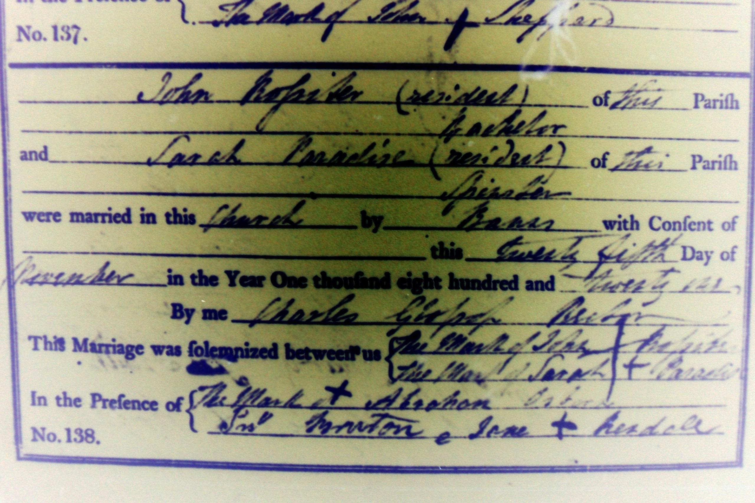 John Rossiter marriage record