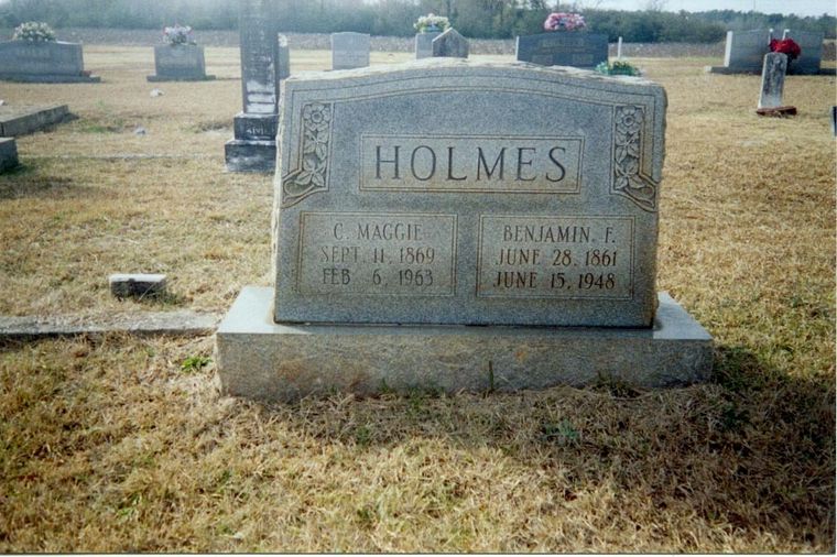 Headstone - C. Maggie & Benjamin F. Holmes