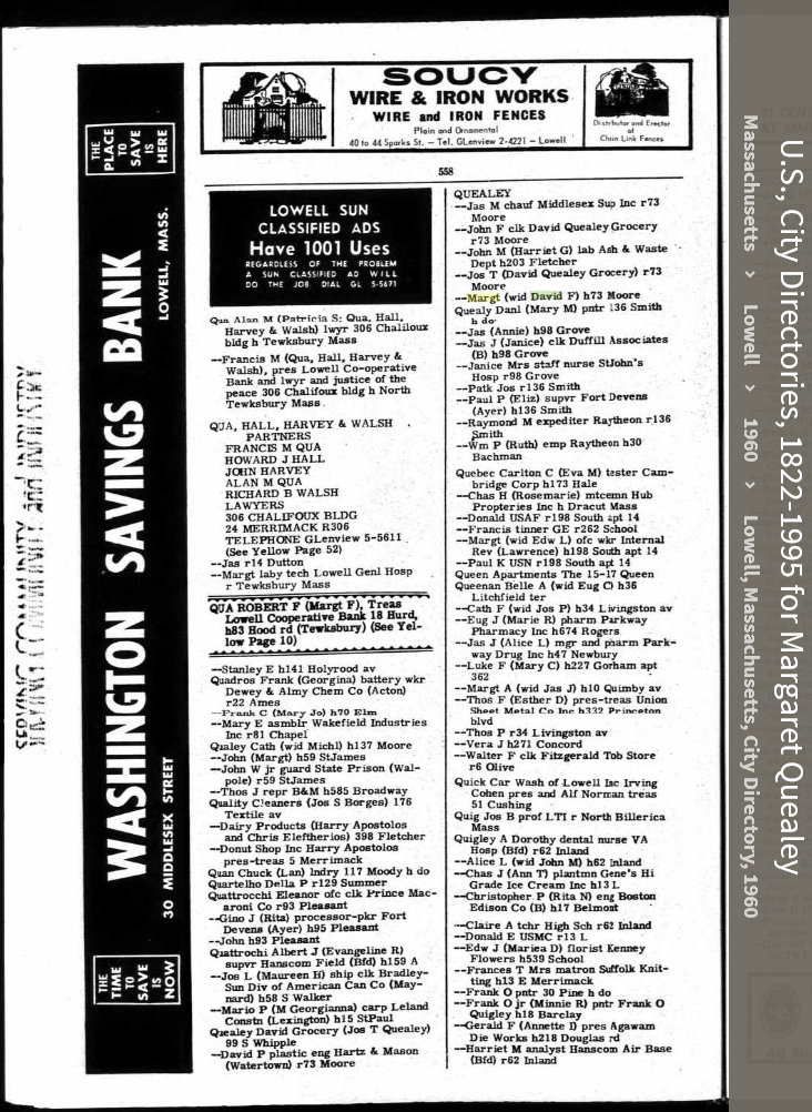 Margaret E. (Hehir) Quealey--U.S., City Directories, 1822-1995(1960)