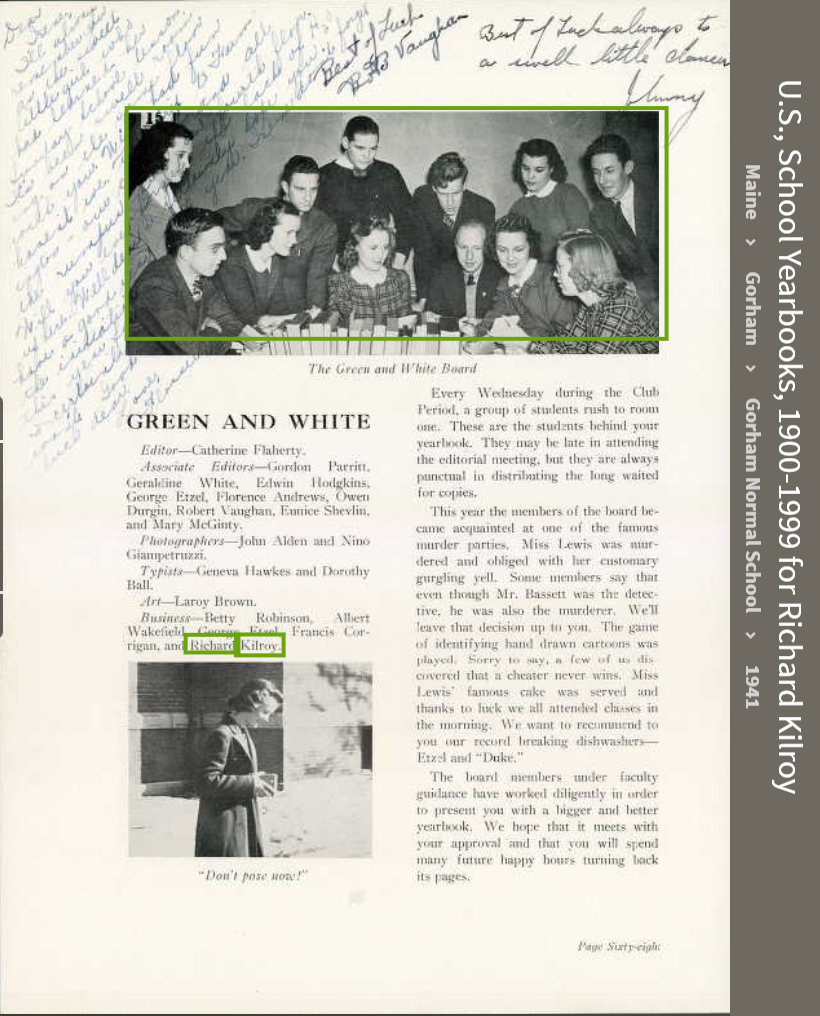 Richard Francis Kilroy--U.S., School Yearbooks, 1900-1999(1941)