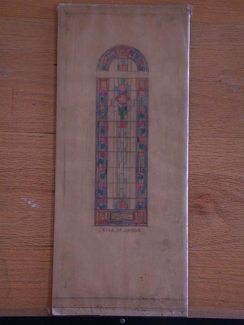 [Design drawing for stained glass window "Rose of Sharon"...