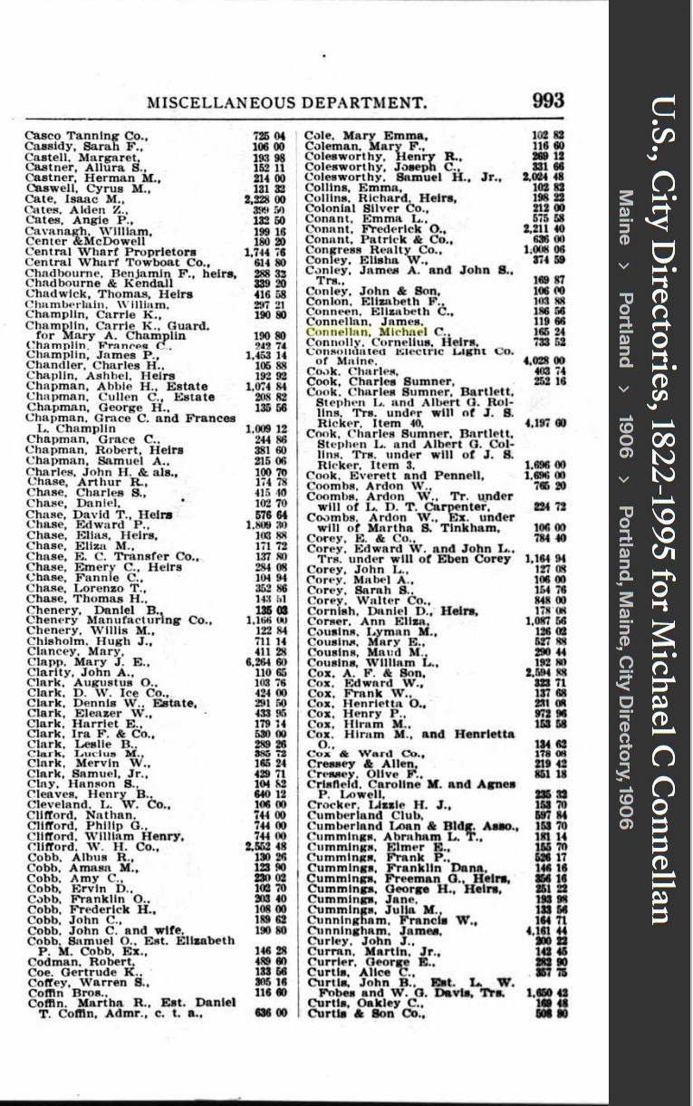 Michael Charles Connellan--U.S., City Directories, 1822-1995(1906)