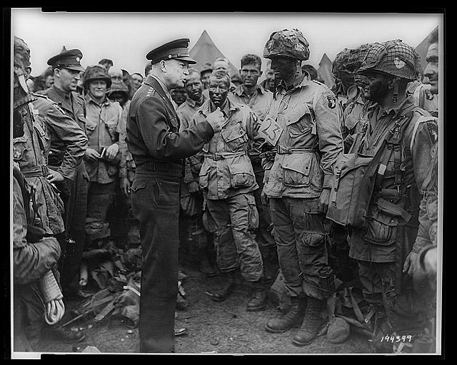 [Dwight Eisenhower giving orders to American paratroopers...