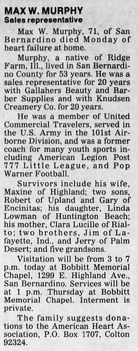 Max W Murphy Obituary 