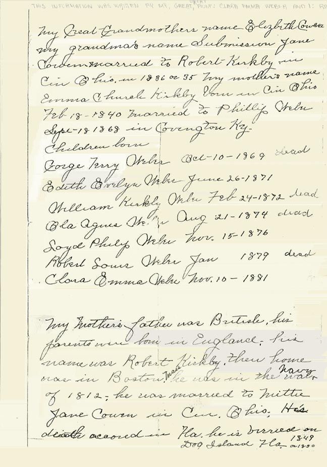 Weber Family History Page One
