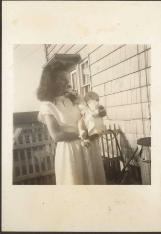 Fern Eckland holding baby Craig Eckland in 1947