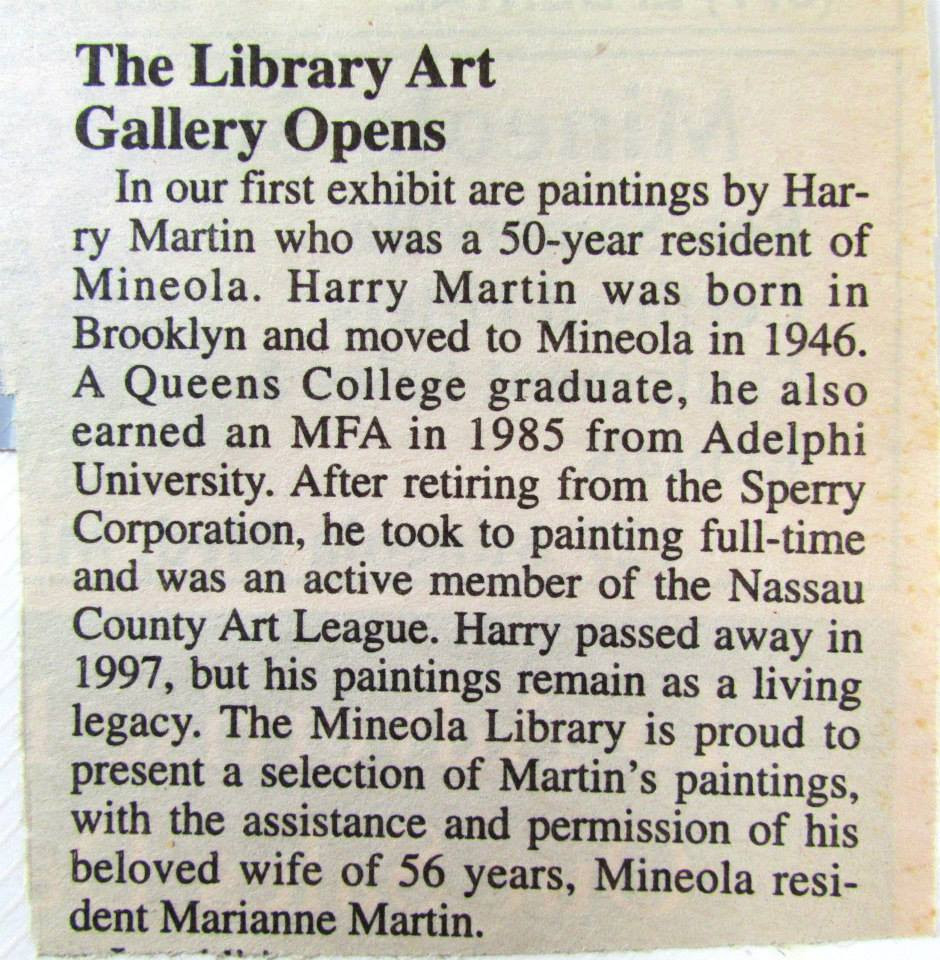 Art Show at Mineola Library after dad had passed