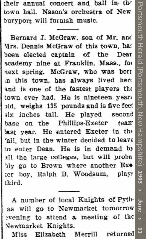 Bernard James McGraw--Portsmouth Herald (Portsmouth, New Hampshire) (11jun1903)