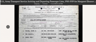 Margaret Eleanor (O'Hare) Barron --U.S., Army Transport Service Arriving and Departing Passenger Lists, 1910-1939 a