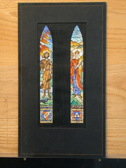 [Design drawing for stained glass lancet windows with...