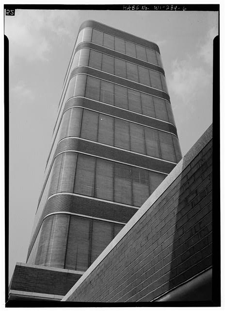 6. EXTERIOR, CLOSE-UP OF TOWER FROM SOUTH - Johnson Wax...