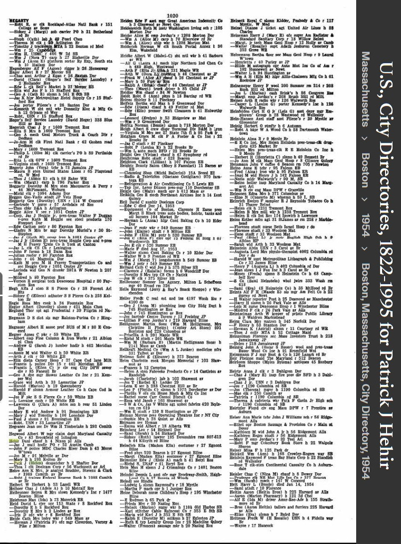 Patrick James Hehir jr--U.S., City Directories, 1822-1995(1954)