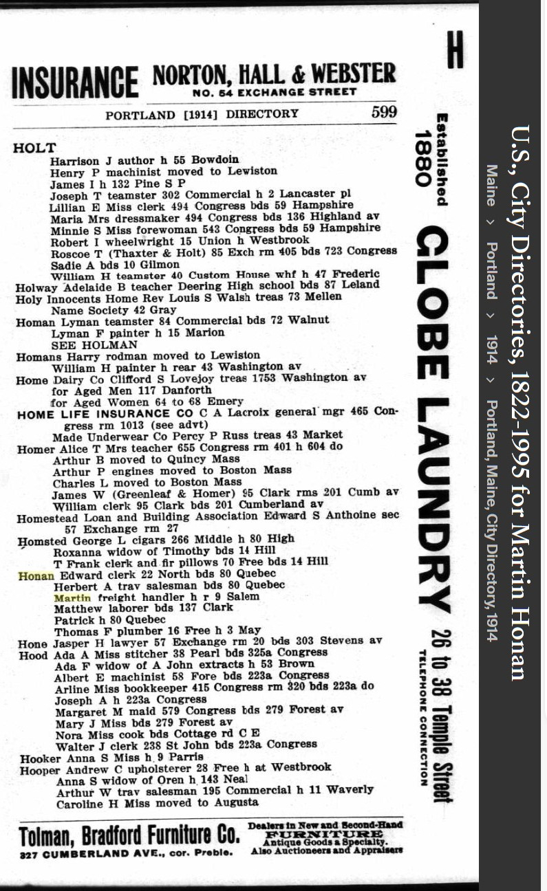Martin Matthew Honan Sr--U.S., City Directories, 1822-1995(1914)
