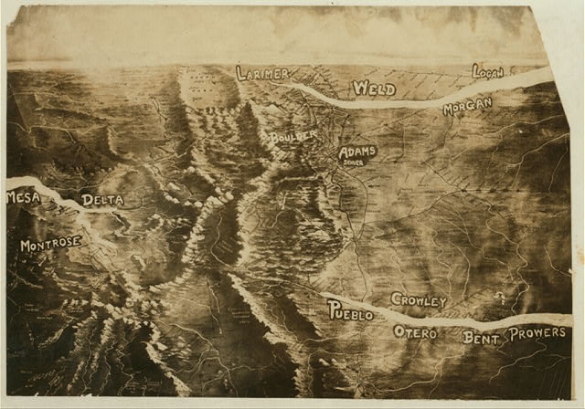 Relief map showing the general location of the counties...