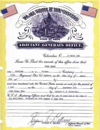 Henry Shade Civil War document