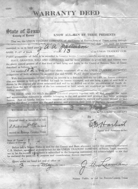 A.A. Patterson Warranty Deed