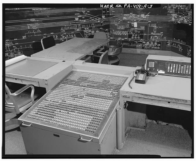 View northwest of model board and operator's station #1 -...