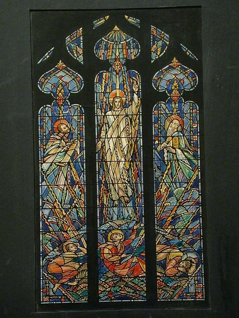 [Design drawing for stained glass window showing...