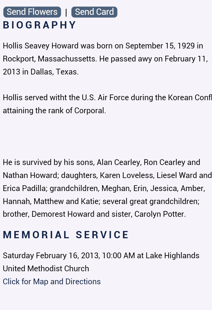 Hollis Seavey Howard obituary