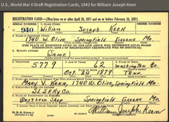William Joseph Keen, WW2 Draft