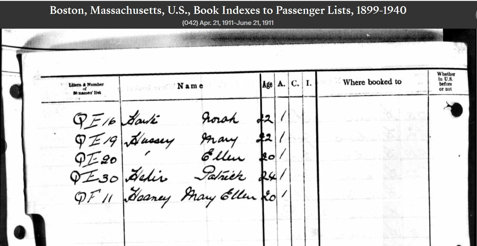Patrick James Hehir jr--Boston, Massachusetts, U.S., Book Indexes to Passenger Lists, 1899-1940(18 May 1911)