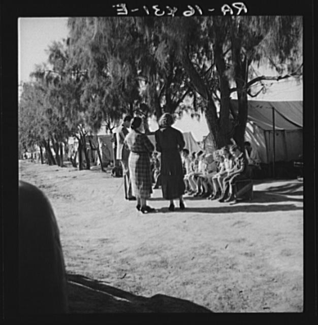 Sunday school for migrant children in a potato pickers'...