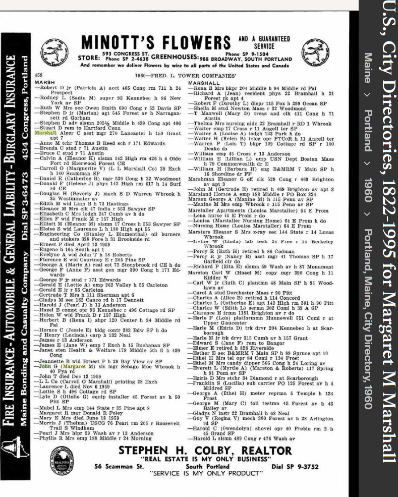 Margaret Mary (Honan) Marshall --U.S., City Directories, 1822-1995(1960)