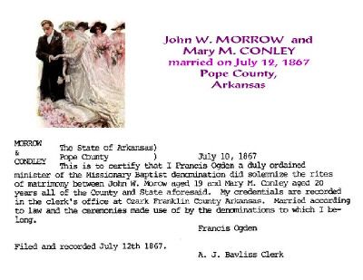 John & Mary (Conley) Morrow Marriage, Arkansas