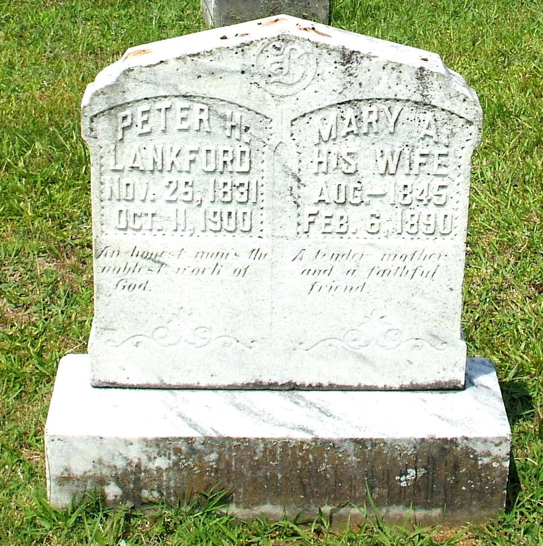 Tombstone of Peter  & Mary Ann (Frost) Lankford