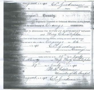 Marriage License of Mary Christopher & Francis M.