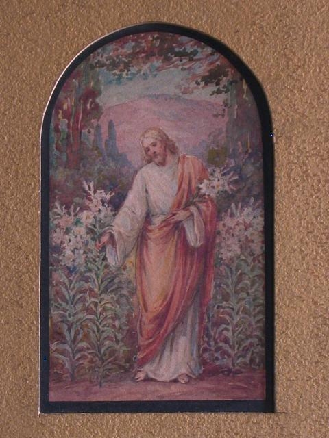 [Design drawing for stained glass window showing Beatific...