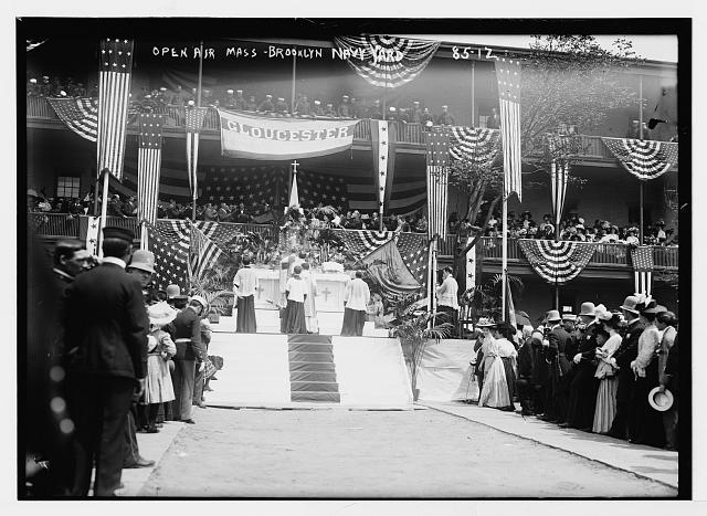 Altar at open-air Mass in Brooklyn Navy Yard, New York
