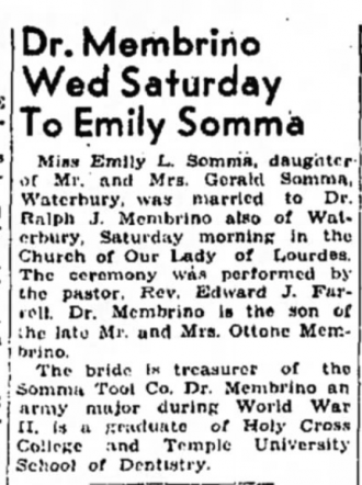 Dr. Membrino Wed Saturday • To Emily Somma