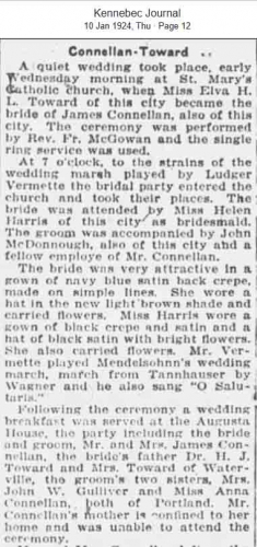 James J Connellan to Elva H.L. Toward--Wedding Announcement 10 jan 1924