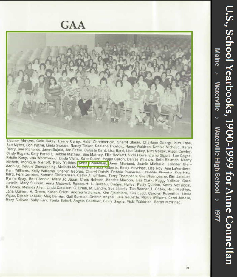 Annie T. (Connellan)Edwards--U.S., School Yearbooks, 1900-1999(1977) GAA